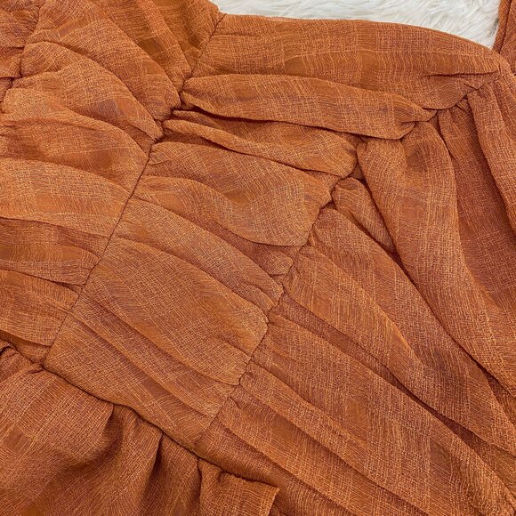 Here Comes The Sun Rust Orange Ruffle Ruched Cropped Summer Tank M - Picture 3 of 7
